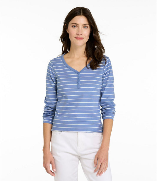 Women's L.L.Bean V-Neck Henley, Long-Sleeve Stripe - US 8561