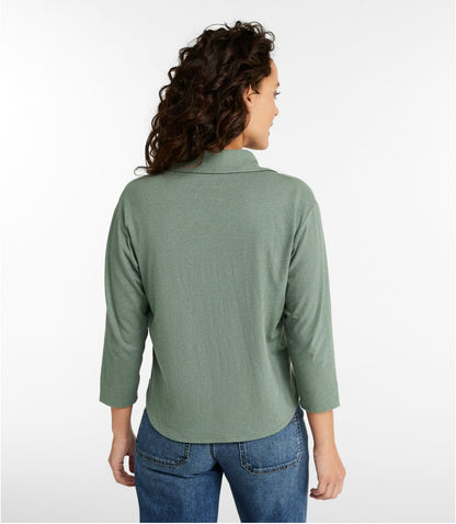 Women's Lakeside Linen/Cotton Tee, Three-Quarter-Sleeve Splitneck Polo - US 5678