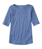 Women's Pima Cotton Tee, Elbow-Sleeve Boatneck - US 4516