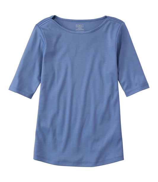Women's Pima Cotton Tee, Elbow-Sleeve Boatneck - US 4516