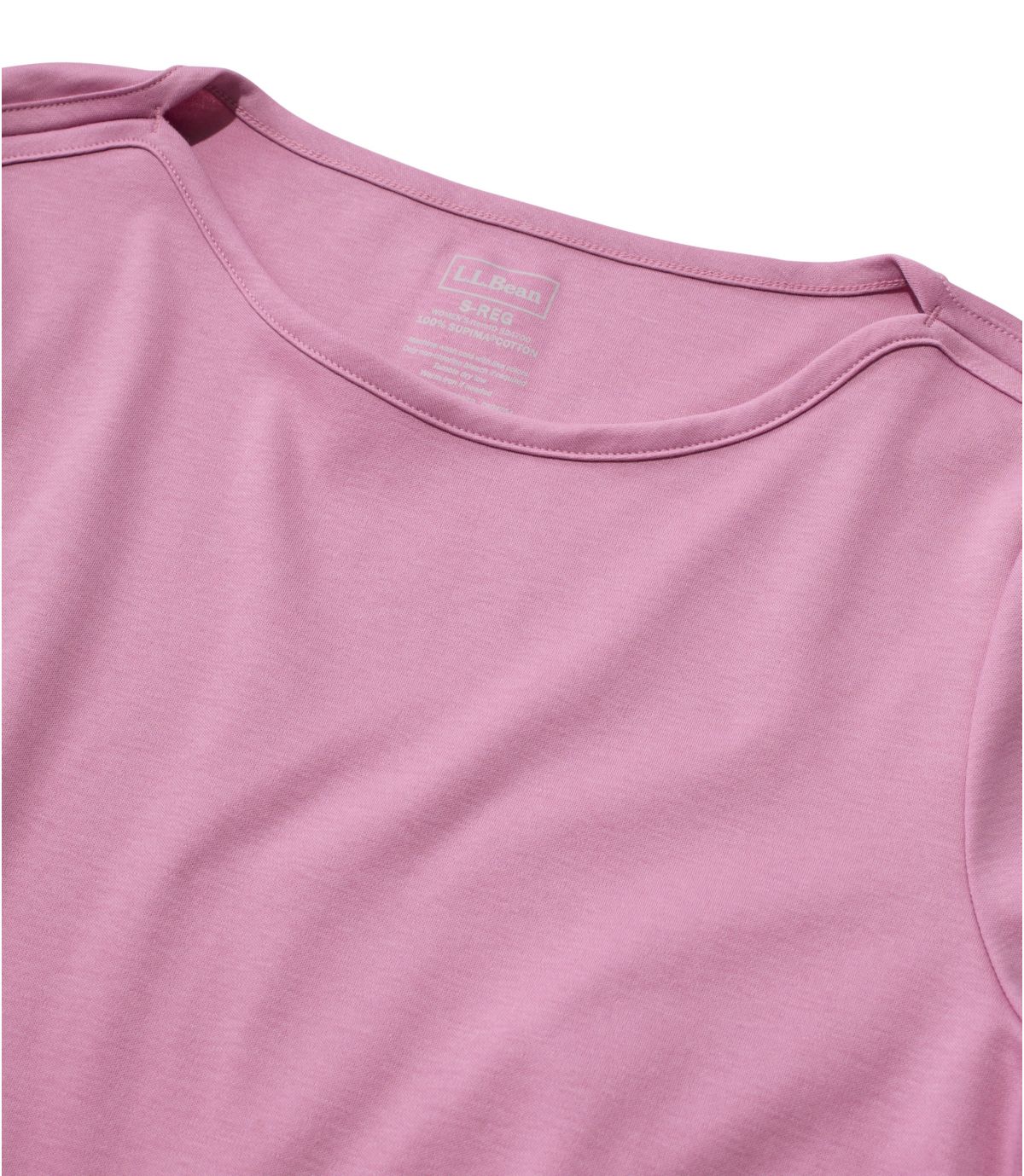 Women's Pima Cotton Tee, Elbow-Sleeve Boatneck - US 9695