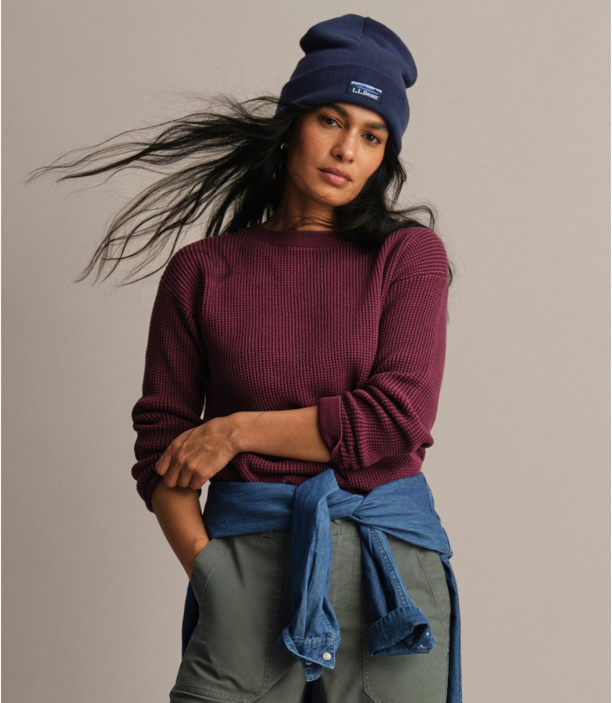 Women's Sunwashed Waffle Sweater, Pullover - US 7305