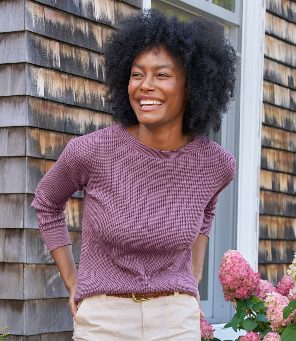 Women's Sunwashed Waffle Sweater, Pullover - US 7305