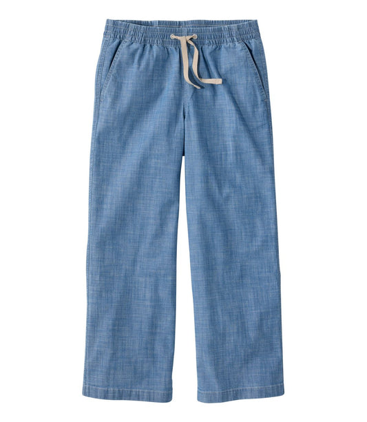 Women's Lakewashed Pull-On Chinos, Mid-Rise Wide-Leg Crop Chambray - US 7892