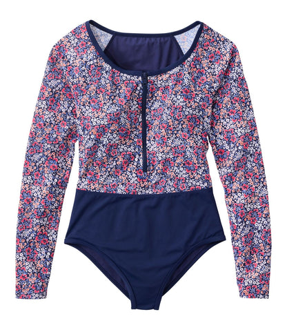 Women's Coastal Essentials Swimwear, Long-Sleeve Tanksuit Print - US 2053