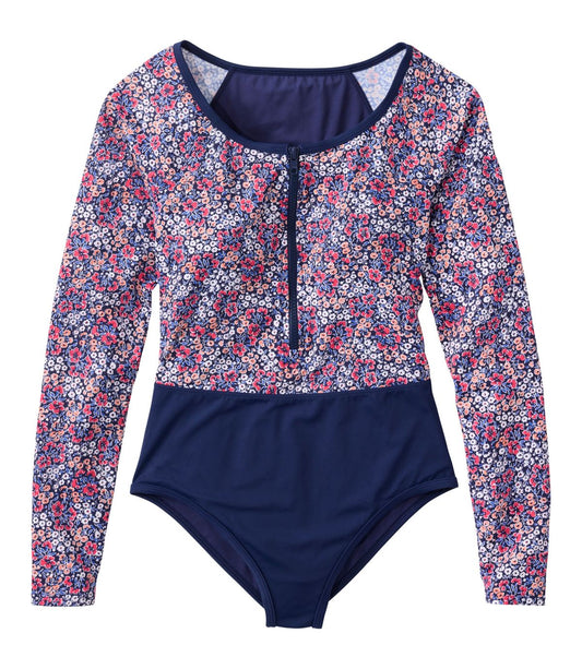 Women's Coastal Essentials Swimwear, Long-Sleeve Tanksuit Print - US 2053