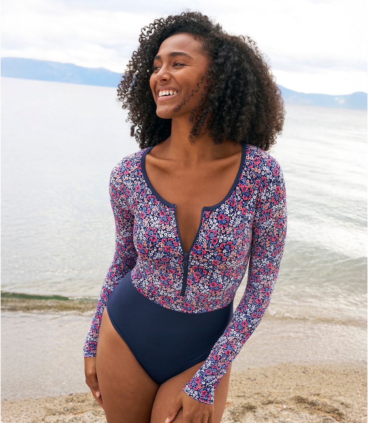 Women's Coastal Essentials Swimwear, Long-Sleeve Tanksuit Print - US 2053