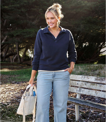 Women's Sunwashed Sweats, Splitneck Polo - US 1954
