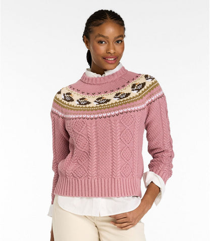 Women's Signature Cotton Fisherman Sweater, Crewneck Novelty - US 9735