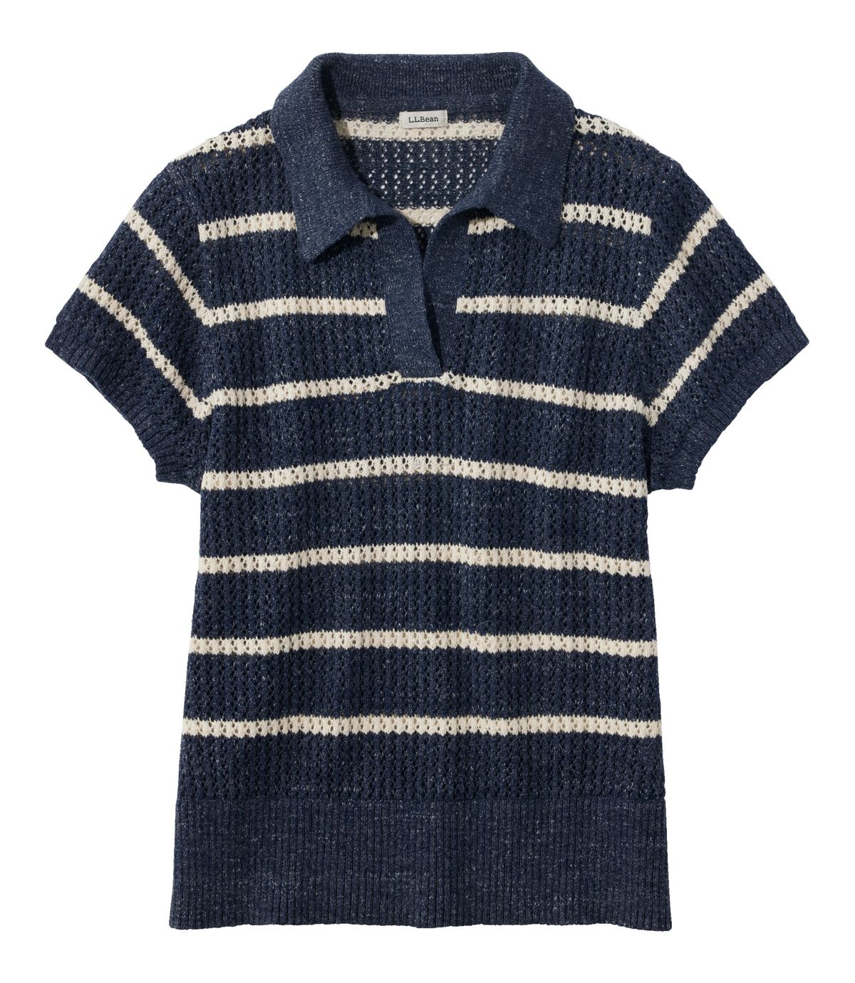 Women's Organic Cotton Slub Pointelle Sweater, Polo - US 6790