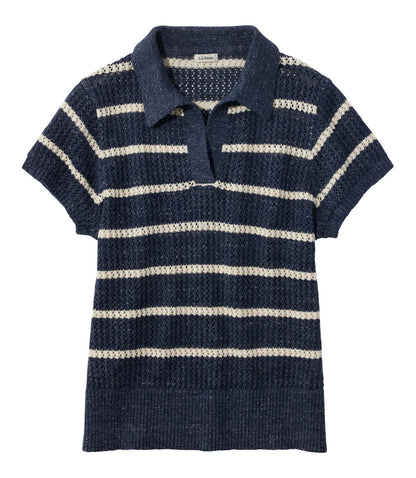 Women's Organic Cotton Slub Pointelle Sweater, Polo - US 6790