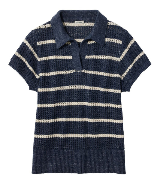 Women's Organic Cotton Slub Pointelle Sweater, Polo - US 6790