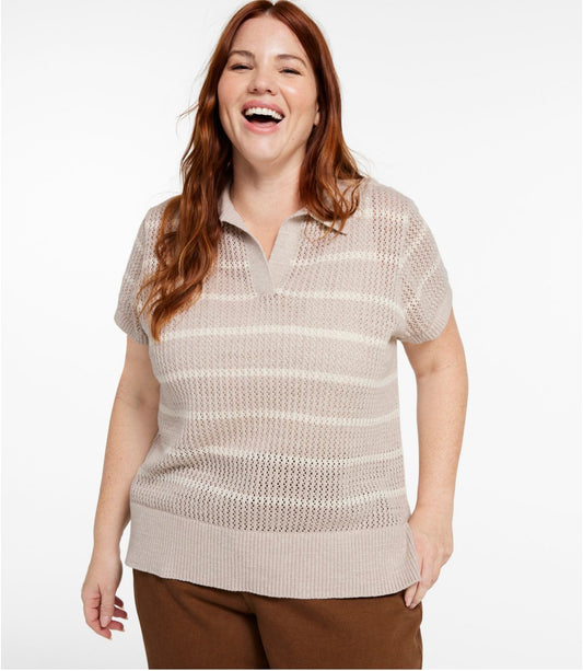 Women's Organic Cotton Slub Pointelle Sweater, Polo - US 6790