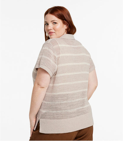 Women's Organic Cotton Slub Pointelle Sweater, Polo - US 6790