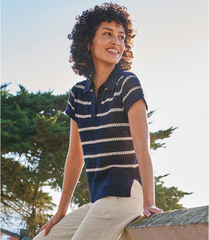 Women's Organic Cotton Slub Pointelle Sweater, Polo - US 6790