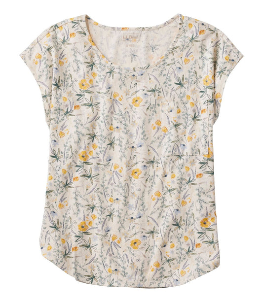 Women's Lakeside Linen/Cotton Tee, Short-Sleeve Scoopneck Print - US 2437