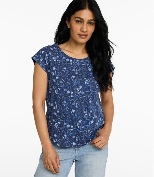 Women's Lakeside Linen/Cotton Tee, Short-Sleeve Scoopneck Print - US 2437