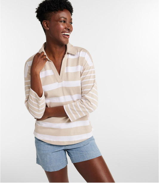 Women's Heritage Mariner Top, Splitneck Polo Three-Quarter-Sleeve, Block Stripe - US 2895