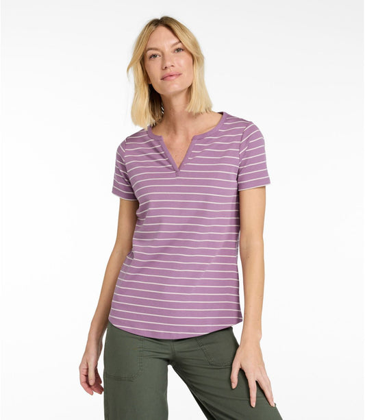 Women's L.L.Bean Tee, Short-Sleeve Notch-Neck Stripe - US 6298