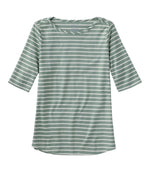 Women's Pima Cotton Tee, Elbow-Sleeve Boatneck Stripe - US 7439