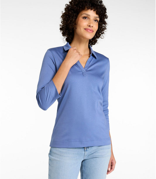 Women's Pima Cotton Tee, Three-Quarter-Sleeve Polo - US 3755