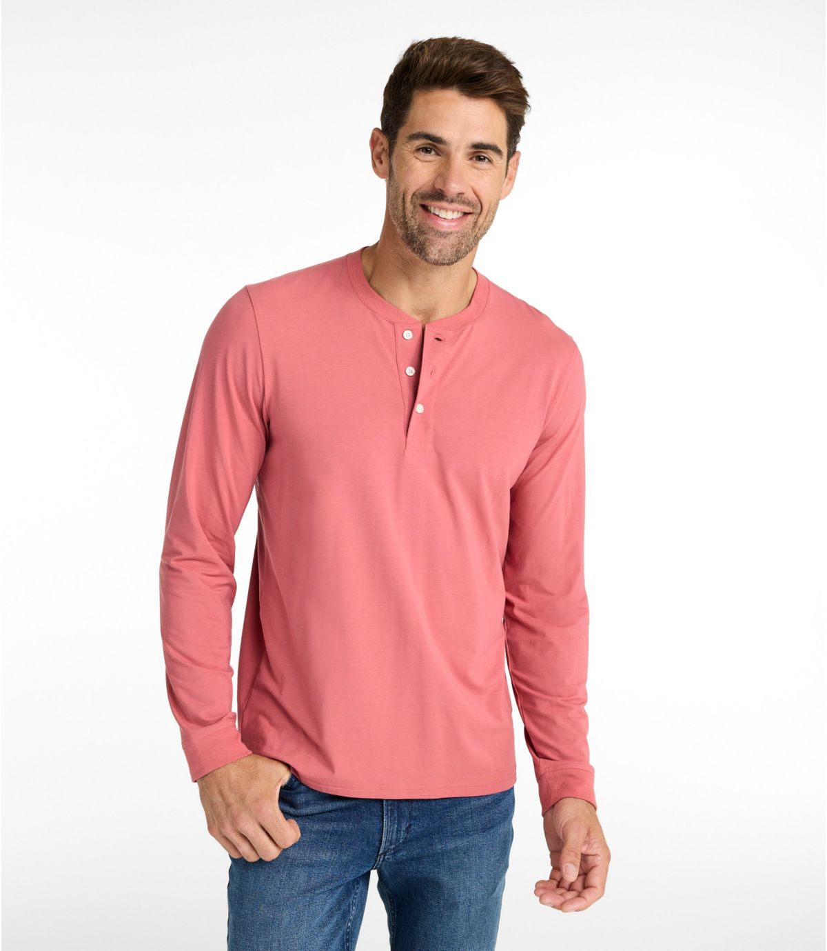 Men's Comfort Stretch Performance® Pima Tee, Long-Sleeve Henley - US 8403