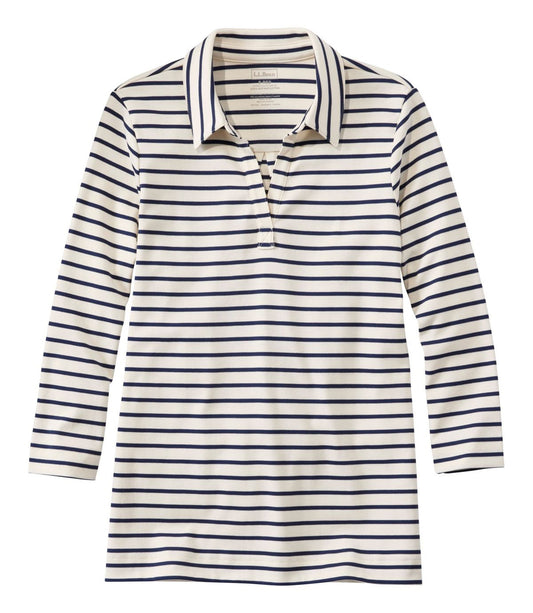 Women's Pima Cotton Tee, Three-Quarter-Sleeve Polo Stripe - US 8471