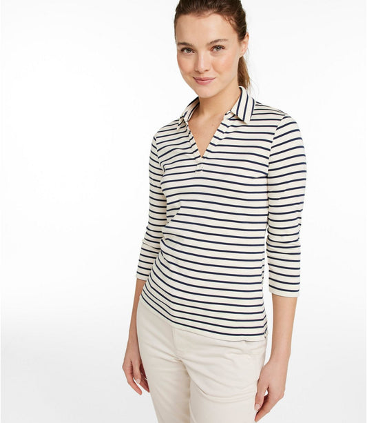 Women's Pima Cotton Tee, Three-Quarter-Sleeve Polo Stripe - US 8471