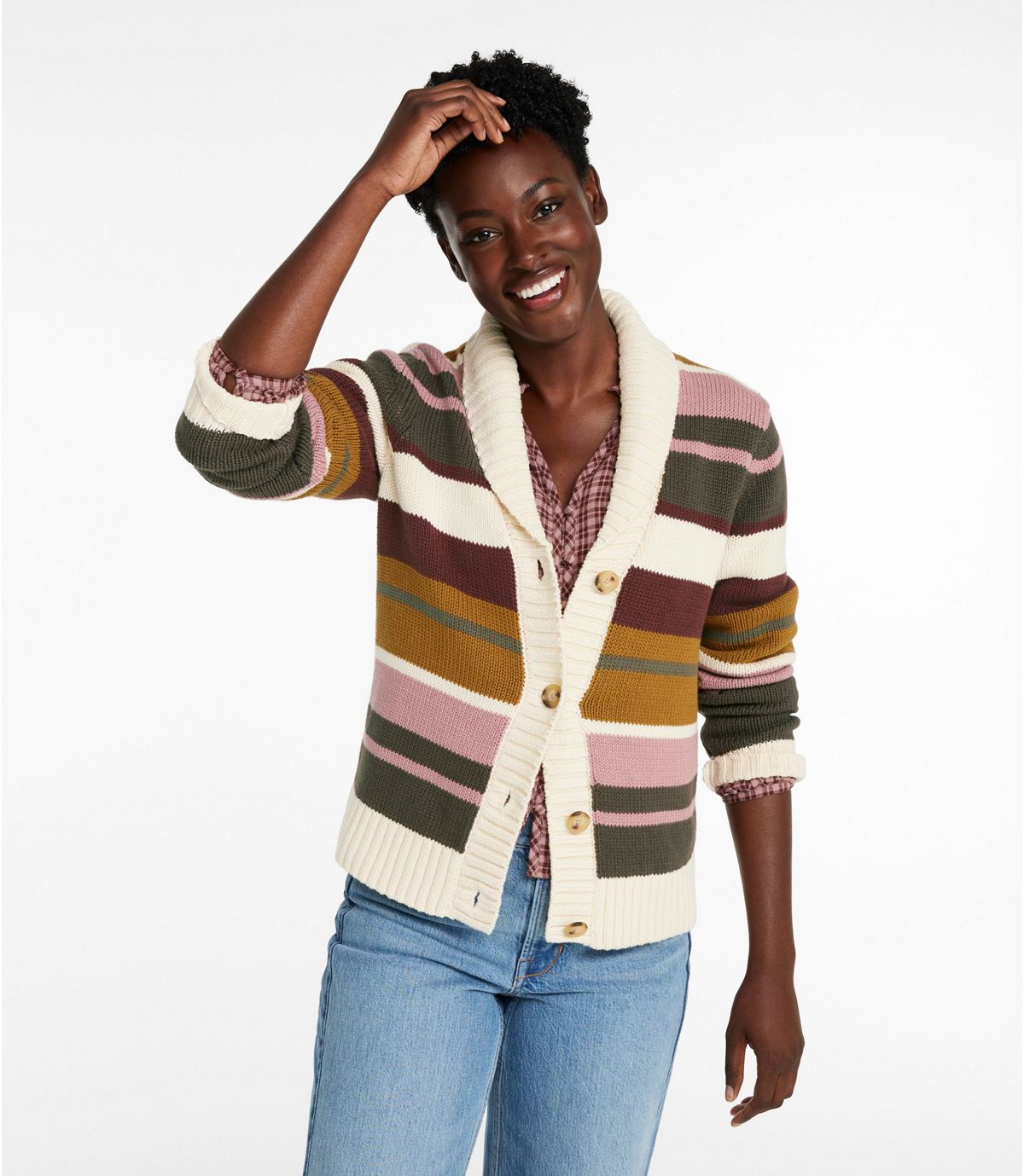 Women's Signature Original Cotton Sweater, Shawl Cardigan Stripe - US 5232