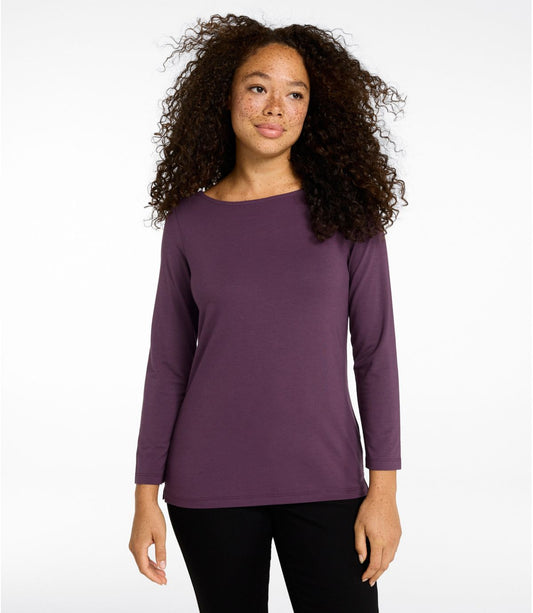 Women's Soft Stretch Supima-Blend Tee, Boatneck Bracelet-Sleeve - US 0540