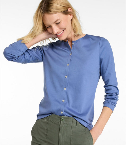 Women's Pima Cotton Tee, Long-Sleeve Crewneck Cardigan - US 7445