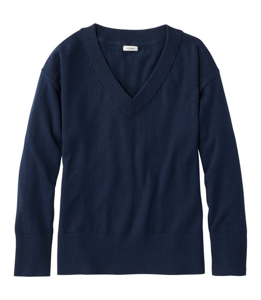 Women's Cotton/Cashmere Sweater, V-Neck - US 9736