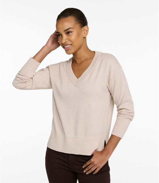 Women's Cotton/Cashmere Sweater, V-Neck - US 9736