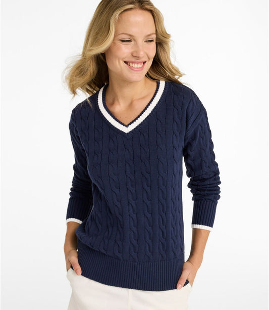 Women's The Original Double L® Sweater, Cable V-Neck - US 6667
