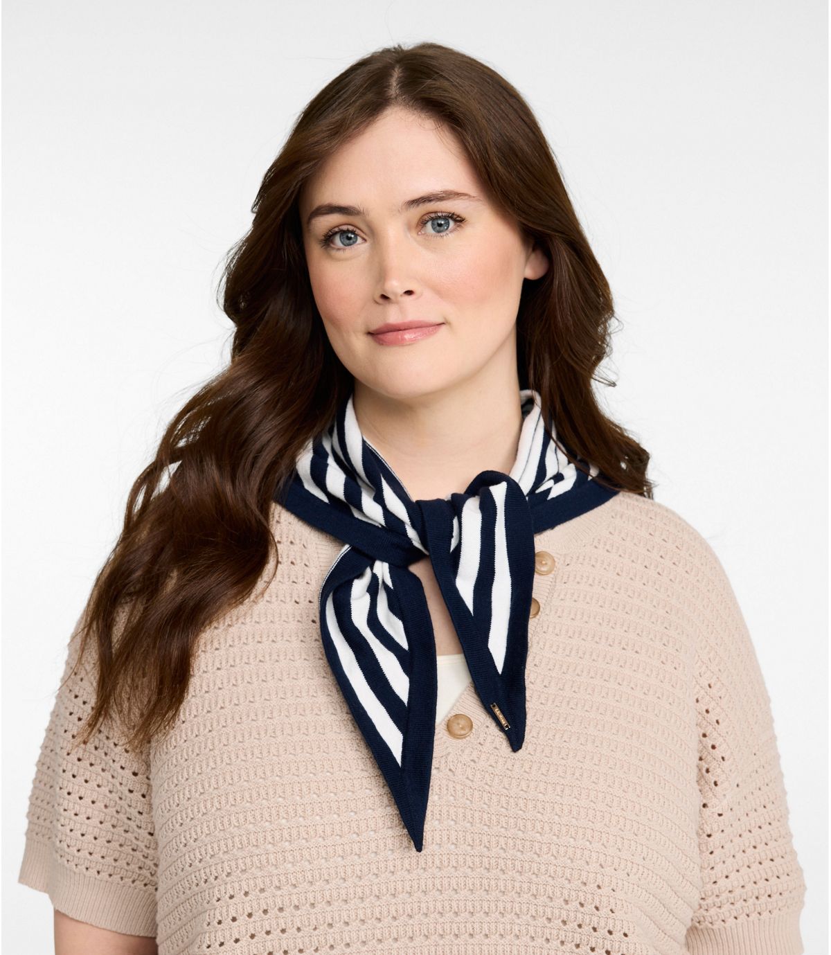 Women's Cotton/Cashmere Knit Triangle Scarf, Striped - US 9167
