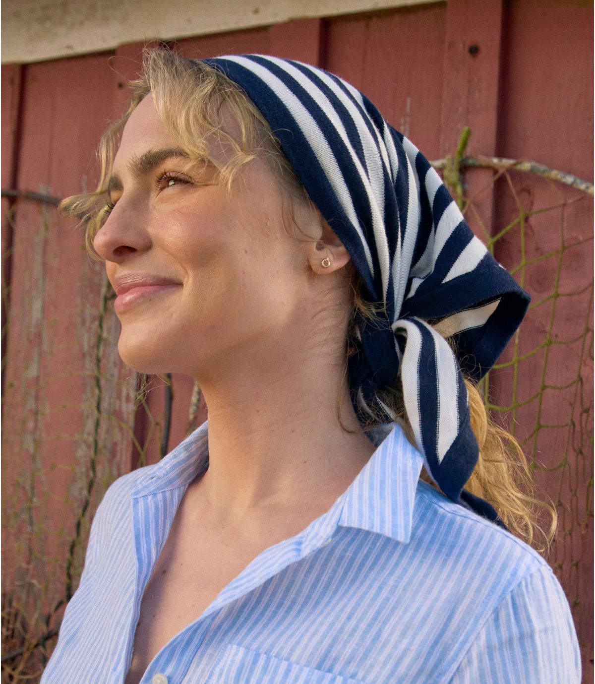 Women's Cotton/Cashmere Knit Triangle Scarf, Striped - US 5066