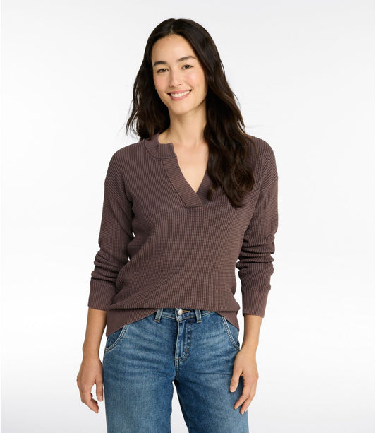 Women's Sunwashed Waffle Sweater, Splitneck - US 1749