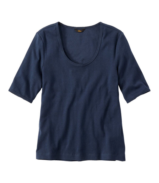Women's Signature Premium Essential Pointelle Tee, Elbow-Sleeve Scoopneck - US 5736