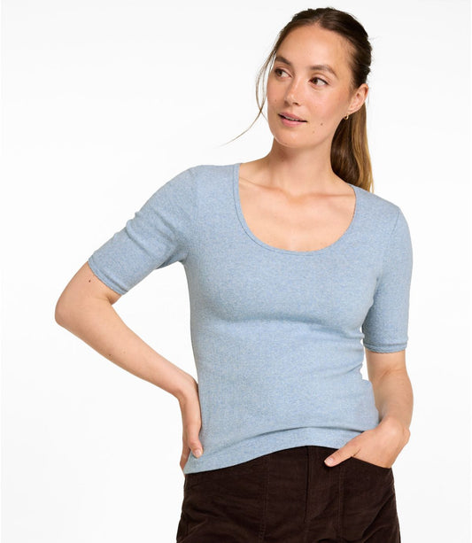Women's Signature Premium Essential Pointelle Tee, Elbow-Sleeve Scoopneck - US 5736