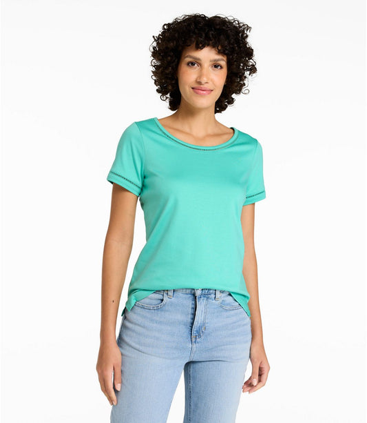 Women's Pima Cotton Tee, Short-Sleeve Jewelneck - US 9922