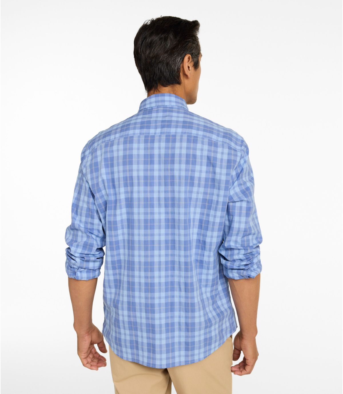 Men's Comfort Stretch Performance® Chambray Shirt, Long-Sleeve, Slightly Fitted Untucked Fit, Plaid - US 4128