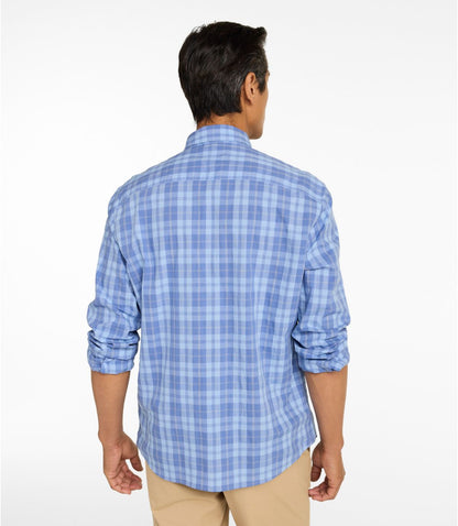 Men's Comfort Stretch Performance® Chambray Shirt, Long-Sleeve, Slightly Fitted Untucked Fit, Plaid - US 4128