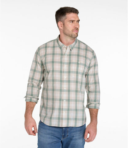 Men's Comfort Stretch Performance® Chambray Shirt, Long-Sleeve, Slightly Fitted Untucked Fit, Plaid - US 4128