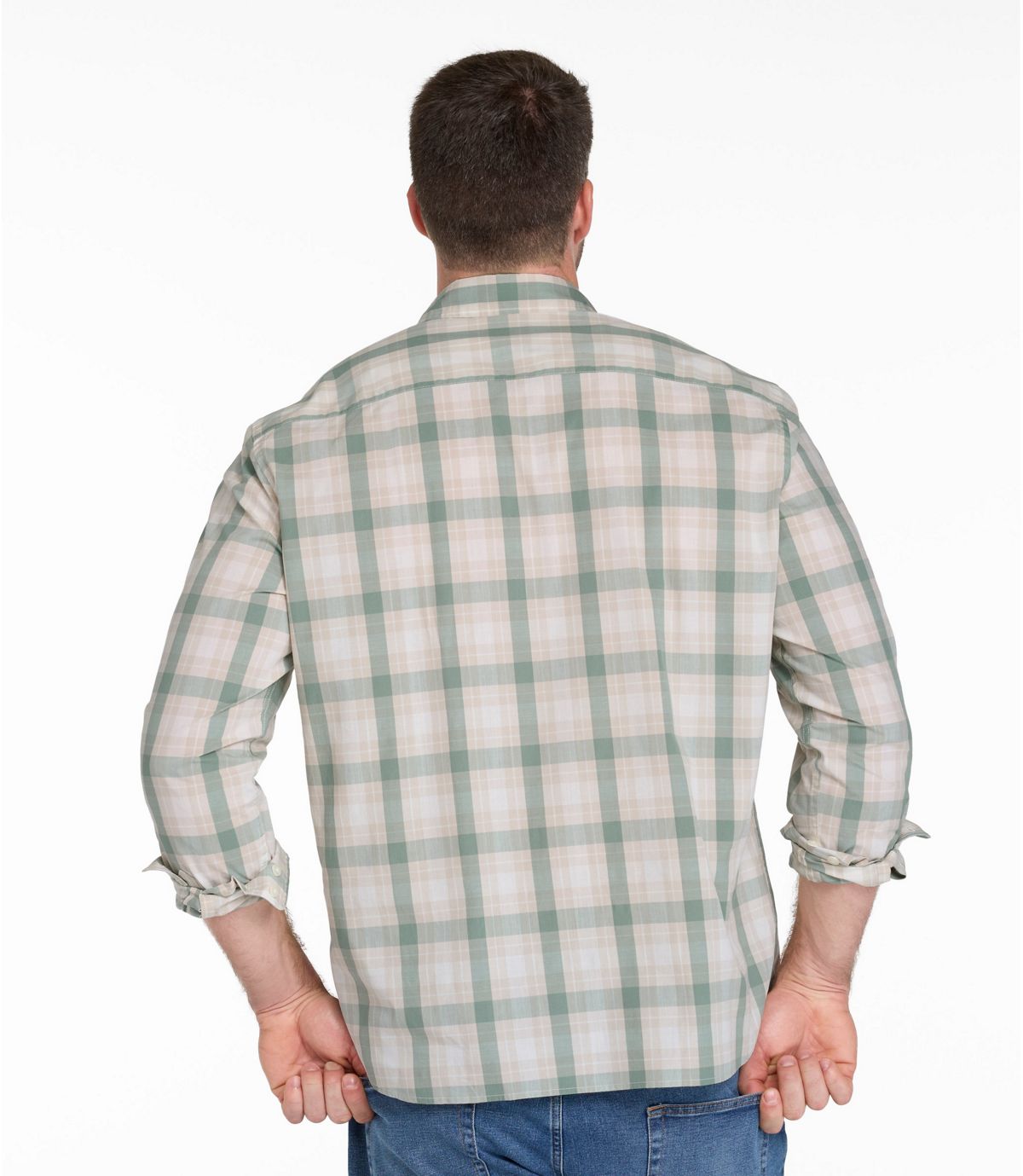Men's Comfort Stretch Performance® Chambray Shirt, Long-Sleeve, Slightly Fitted Untucked Fit, Plaid - US 4128