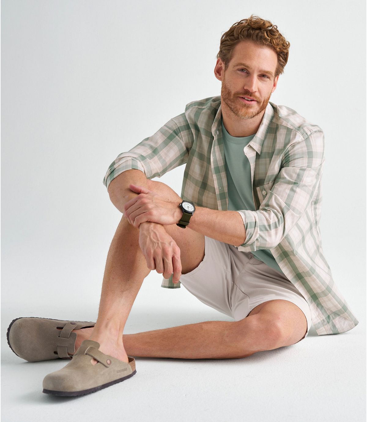 Men's Comfort Stretch Performance® Chambray Shirt, Long-Sleeve, Slightly Fitted Untucked Fit, Plaid - US 4128