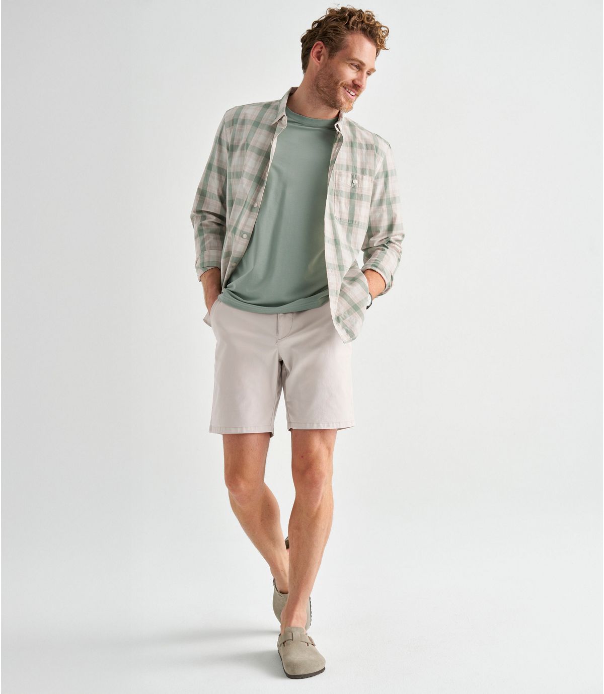 Men's Comfort Stretch Performance® Chambray Shirt, Long-Sleeve, Slightly Fitted Untucked Fit, Plaid - US 4128