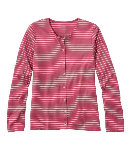 Women's Pima Cotton Tee, Long-Sleeve Crewneck Cardigan Stripe - US 9781