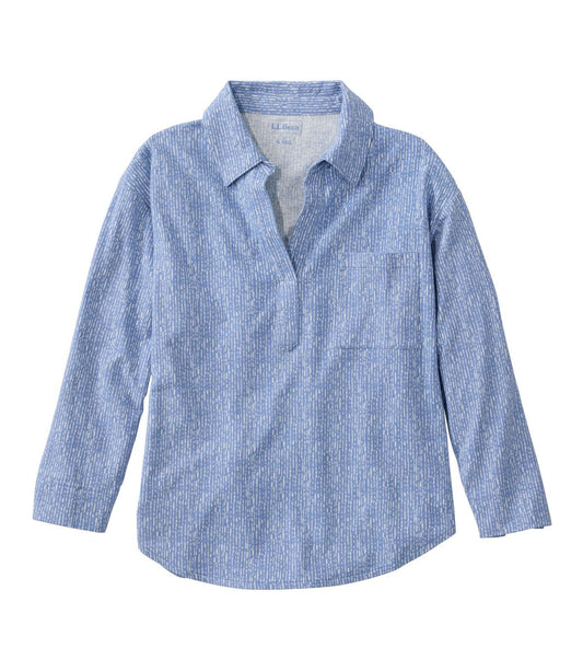Women's Lakeside Linen/Cotton Tee, Three-Quarter-Sleeve Splitneck Polo Print - US 8555