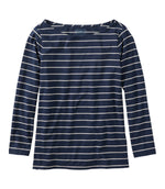 Women's Soft Stretch Supima-Blend Tee, Boatneck Bracelet-Sleeve Stripe - US 2408