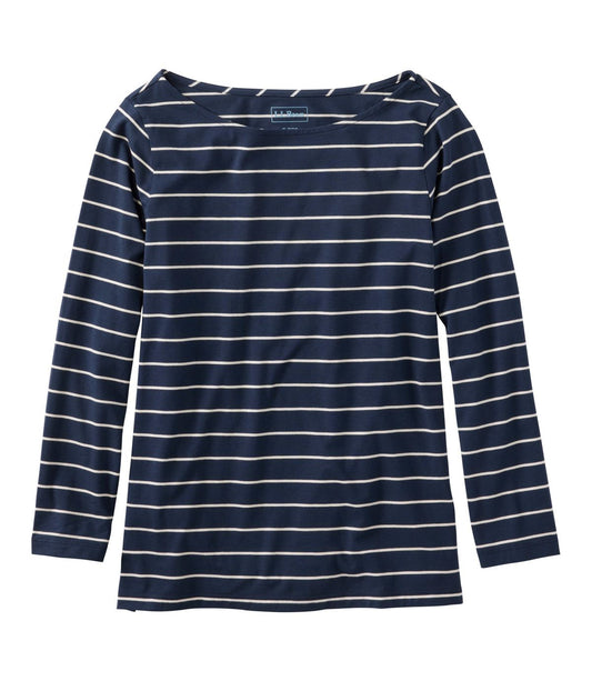 Women's Soft Stretch Supima-Blend Tee, Boatneck Bracelet-Sleeve Stripe - US 2408